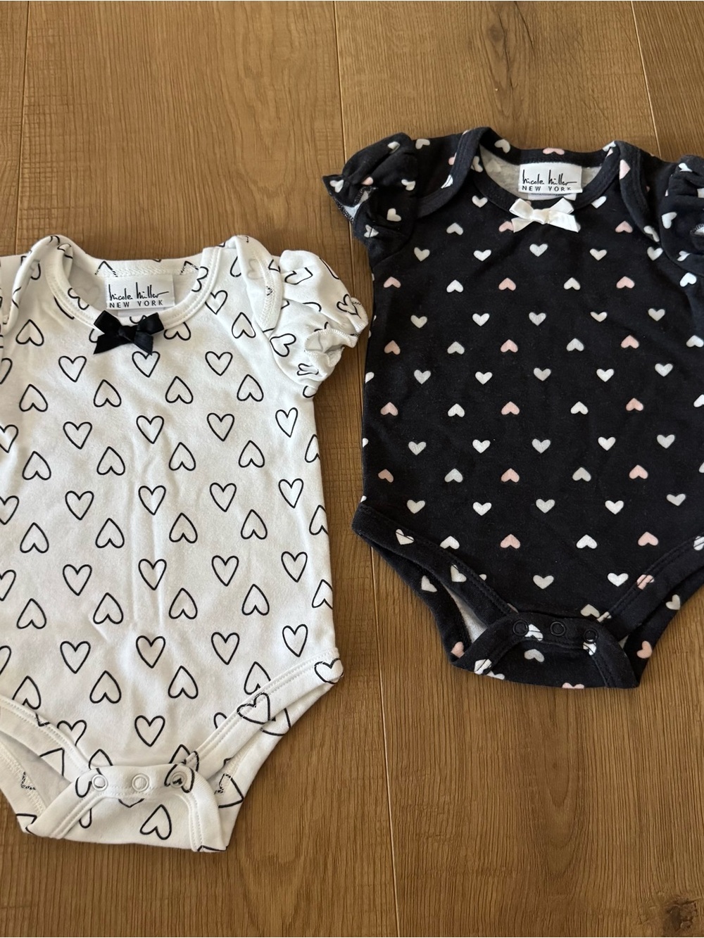 Nicole Miller Baby Heart-Print One-Piece Bodysuits - White & Black